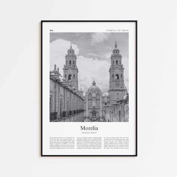 Morelia Black And White Print Photo Poster Travel Gift Michoacan Mexico Wall Art Minimal Home Decor