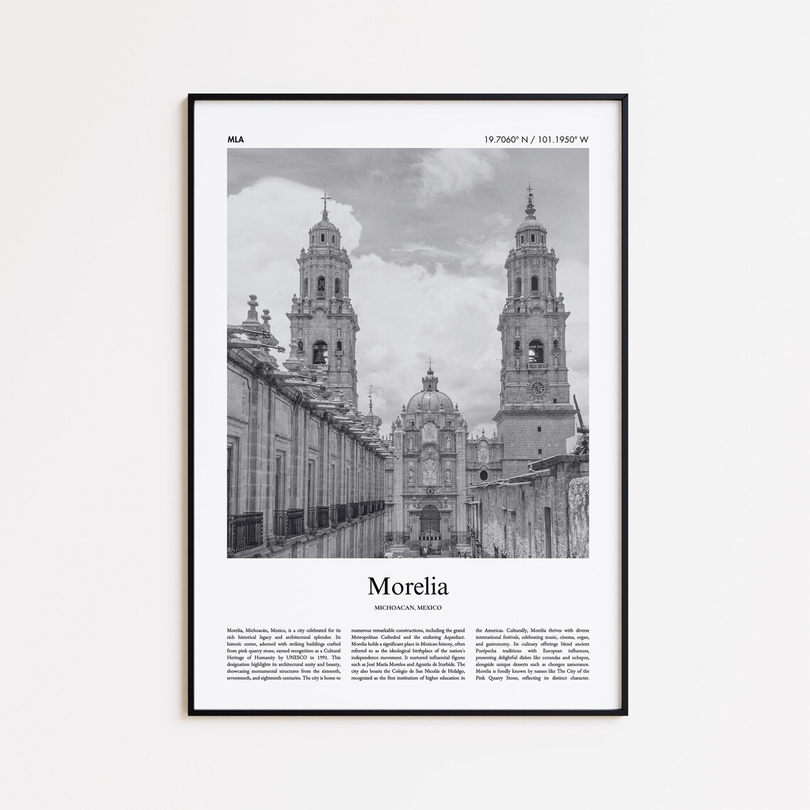 Morelia Black and White Photo Poster with Cathedral Towers of Mexico