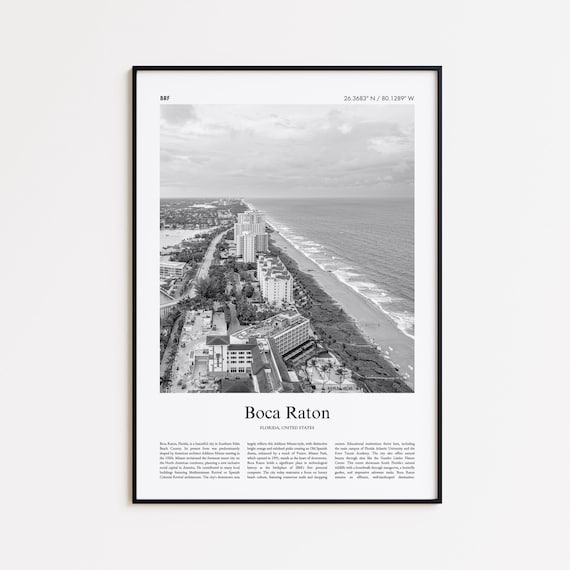 Boca Raton Florida Beachfront Skyline Black And White Photo Poster