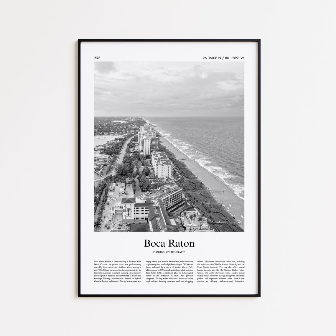 Boca Raton Florida Beachfront Skyline Black And White Photo Poster