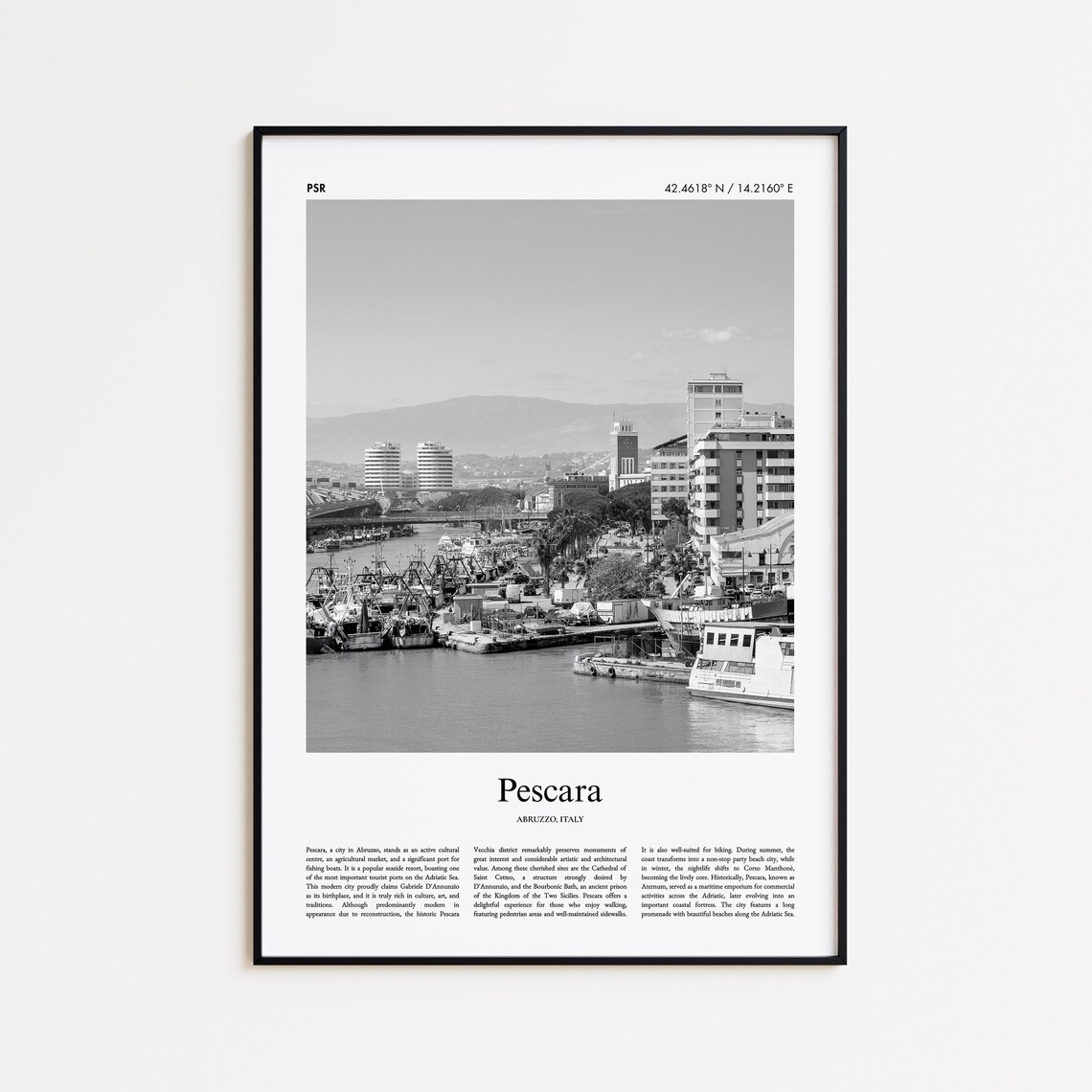 Pescara Italy Adriatic Fishing Harbor Black And White Photo Poster