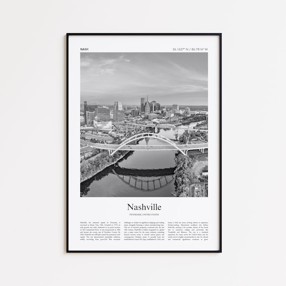 Nashville Tennessee Skyline Black And White River Bridge Photo Poster