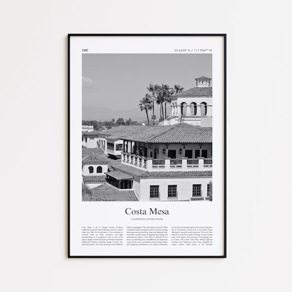 Costa Mesa California Spanish Colonial Rooftops Black and White Photo Poster