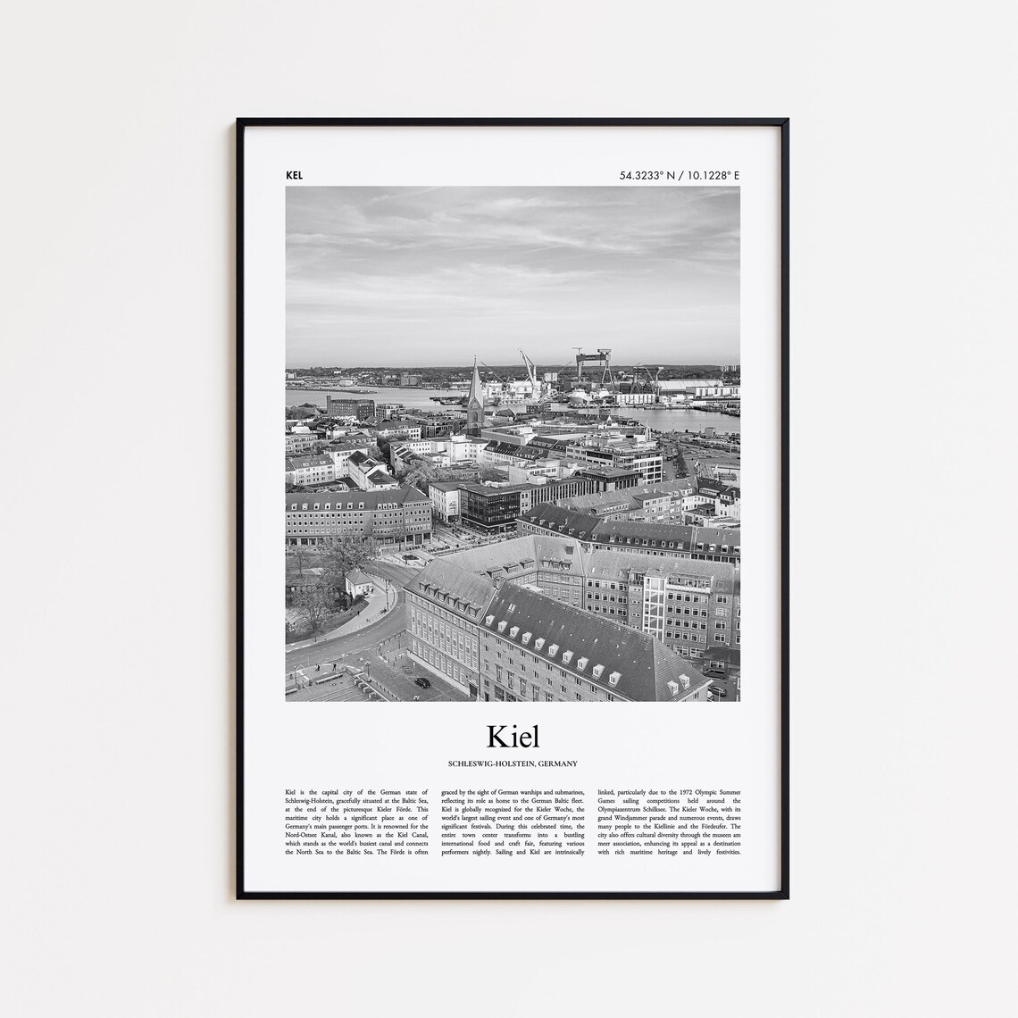 Kiel Germany Black And White Harbor City Aerial Photo Travel Poster
