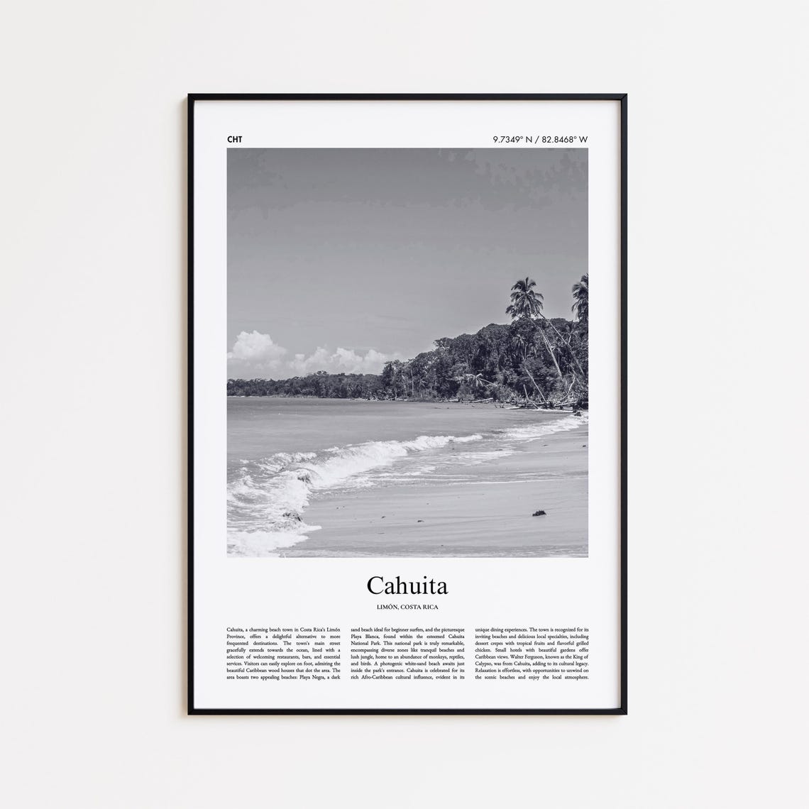 Cahuita Costa Rica Black And White Tropical Beach Travel Poster