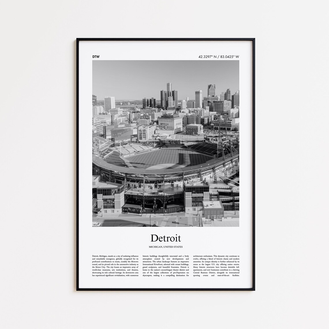 Detroit Michigan Skyline Black And White Stadium View Photo Poster