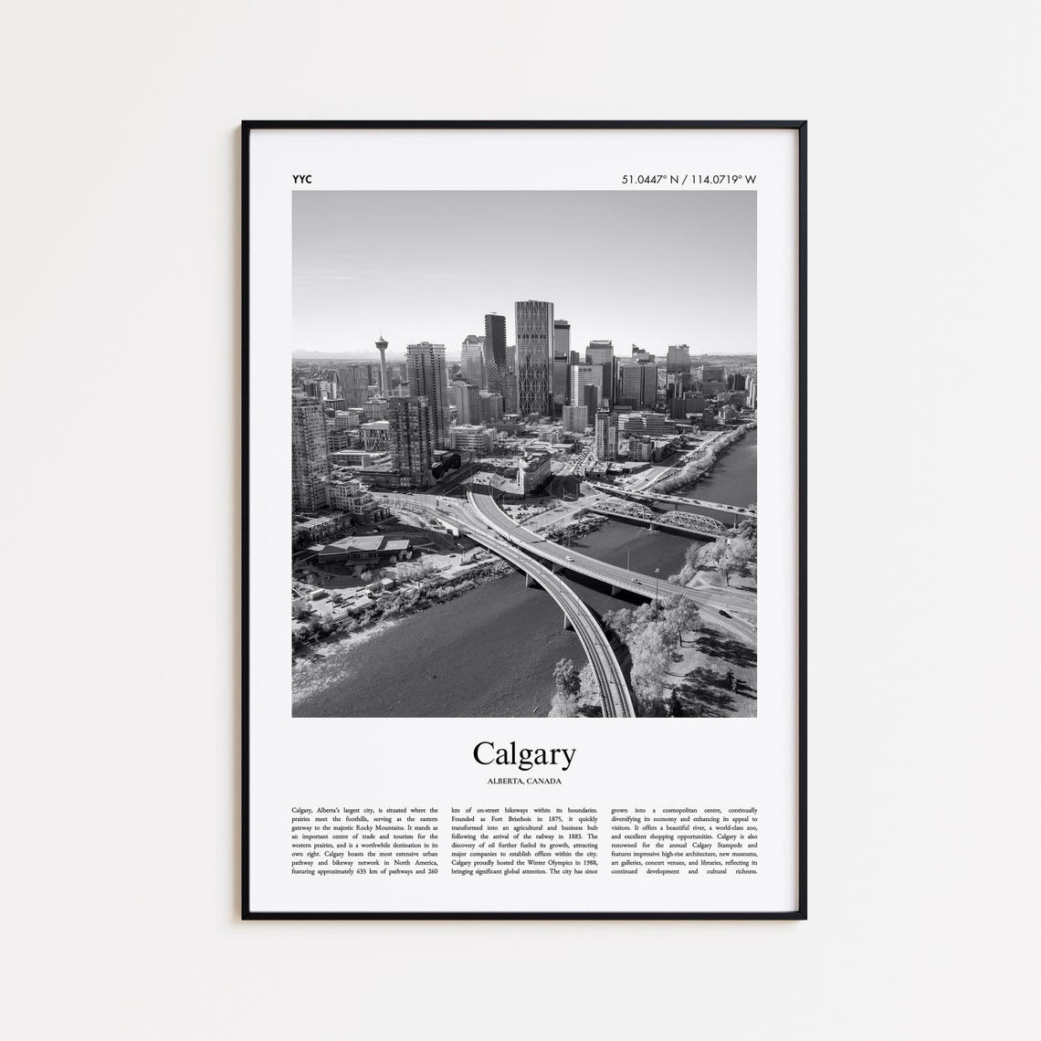 Calgary Alberta Canada Skyline Black and White Photography Poster