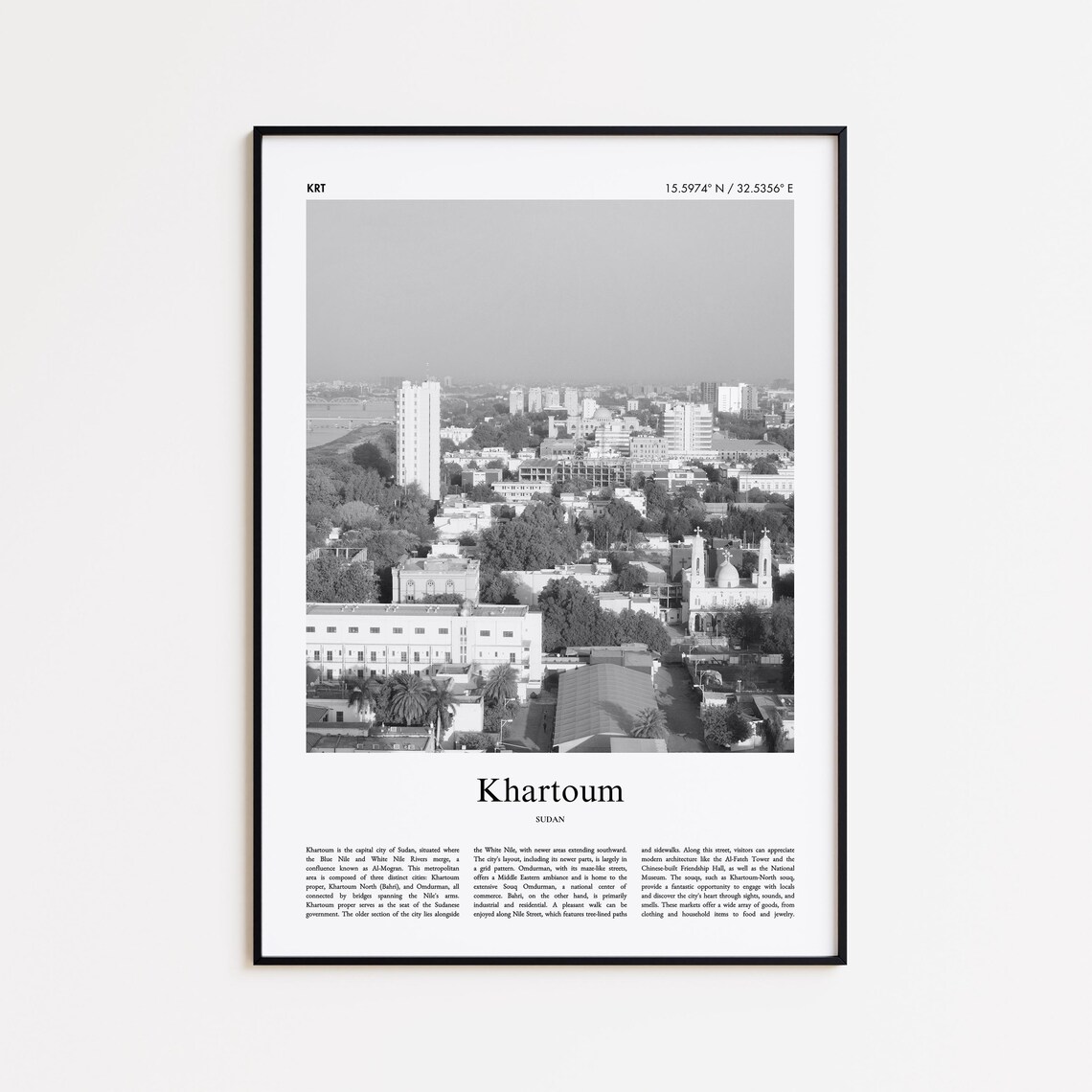 Khartoum Sudan Black And White Nile River City Skyline Photo Poster