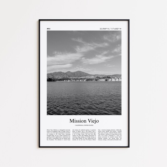 Mission Viejo Black and White Lake Mountains Shore Photo Poster