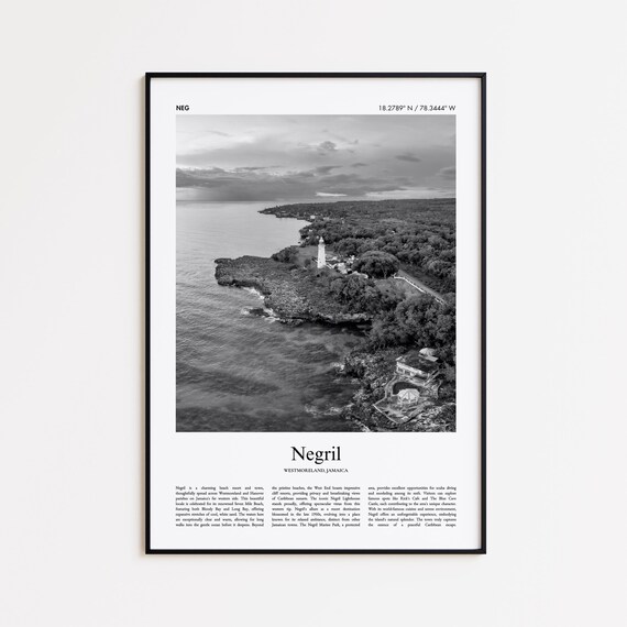 Negril Black And White Print Photo Poster Travel Gift Westmoreland Jamaica Wall Art Minimal Home Decor