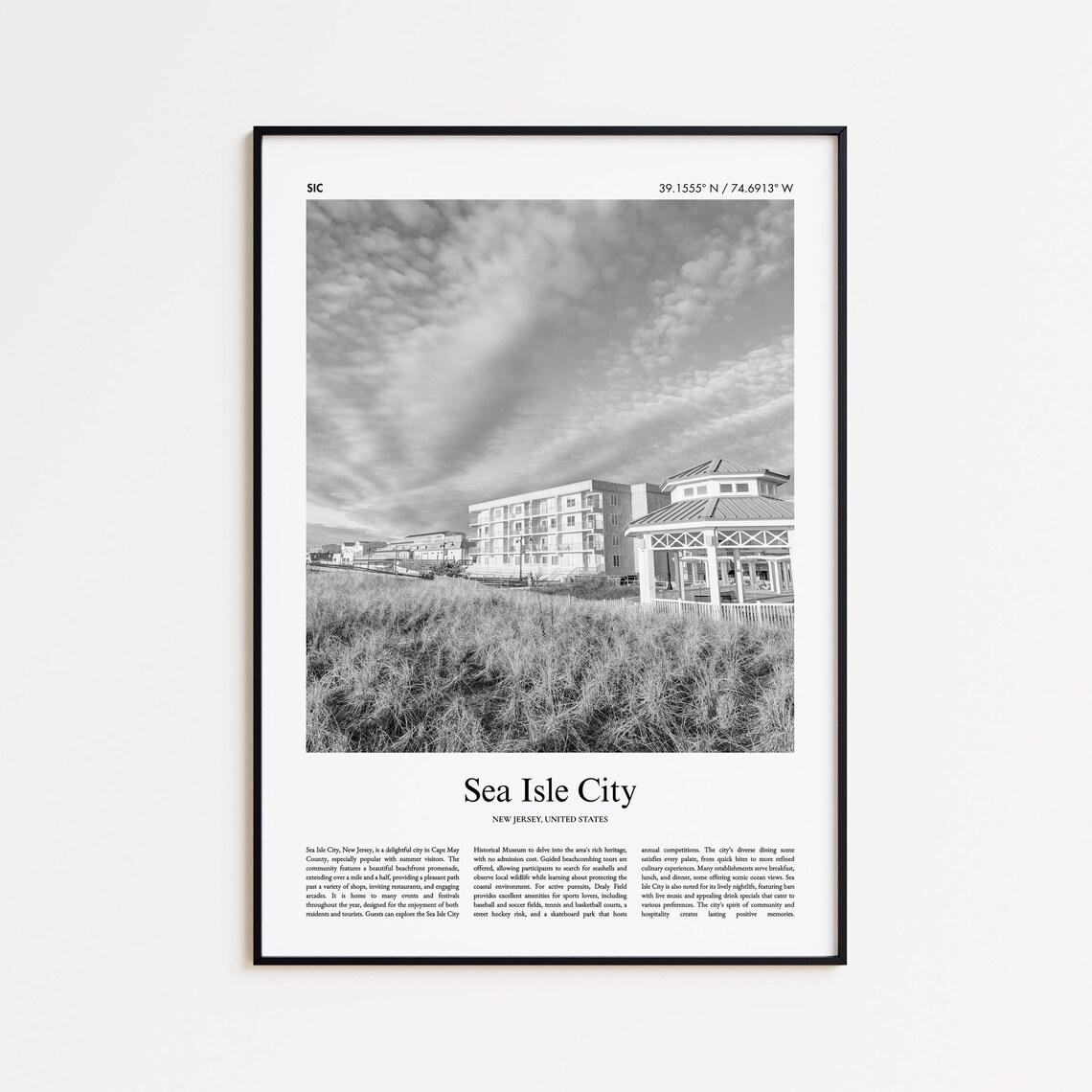 Sea Isle City Black And White Print Photo Poster Travel Gift New Jersey United States Usa