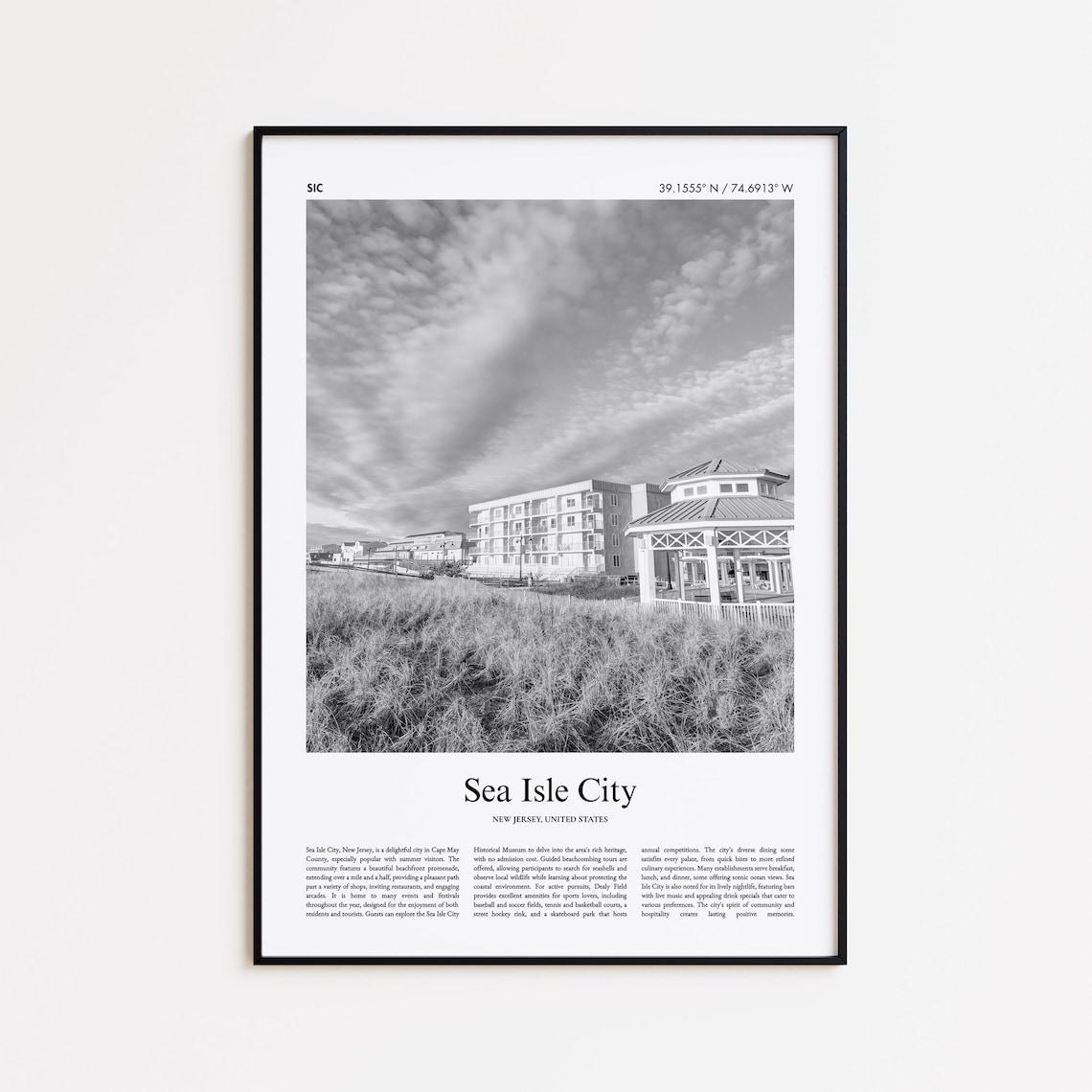 Sea Isle City New Jersey Beach Houses Black And White Photo Poster