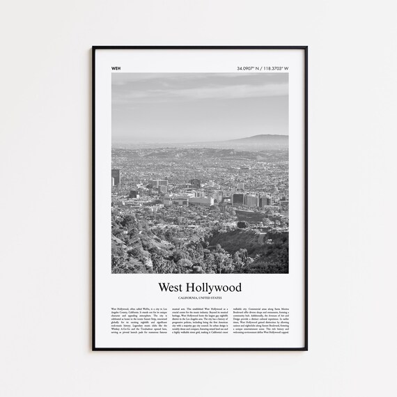 West Hollywood California Black and White Photo Travel Poster Art