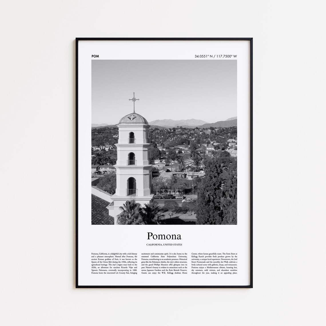 Pomona California Black And White Historic Bell Tower Poster