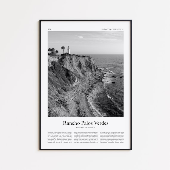 Rancho Palos Verdes California Black And White Photo Poster With Coordinates