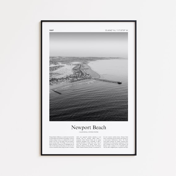 Newport Beach California Coastline Aerial Black White Photography Travel Poster