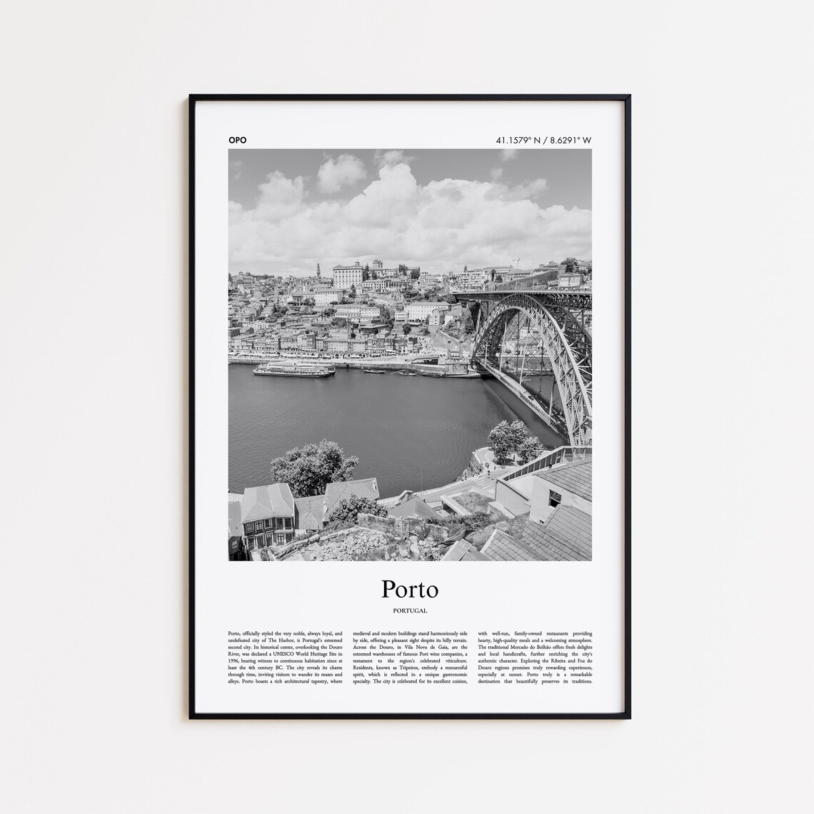 Porto Black and White Travel Poster, Minimal Decor