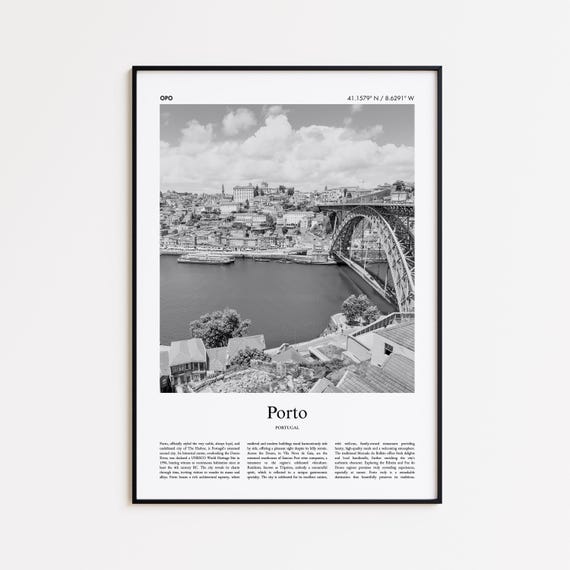 Porto Black and White Travel Poster, Minimal Decor