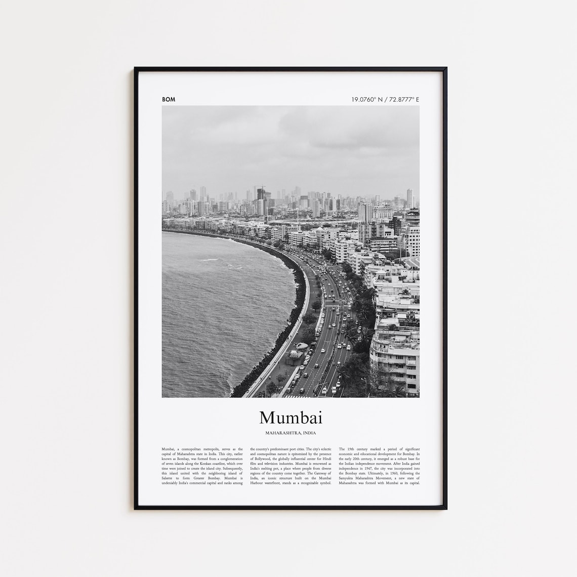 Mumbai India Black And White Marine Drive Travel Photography Poster