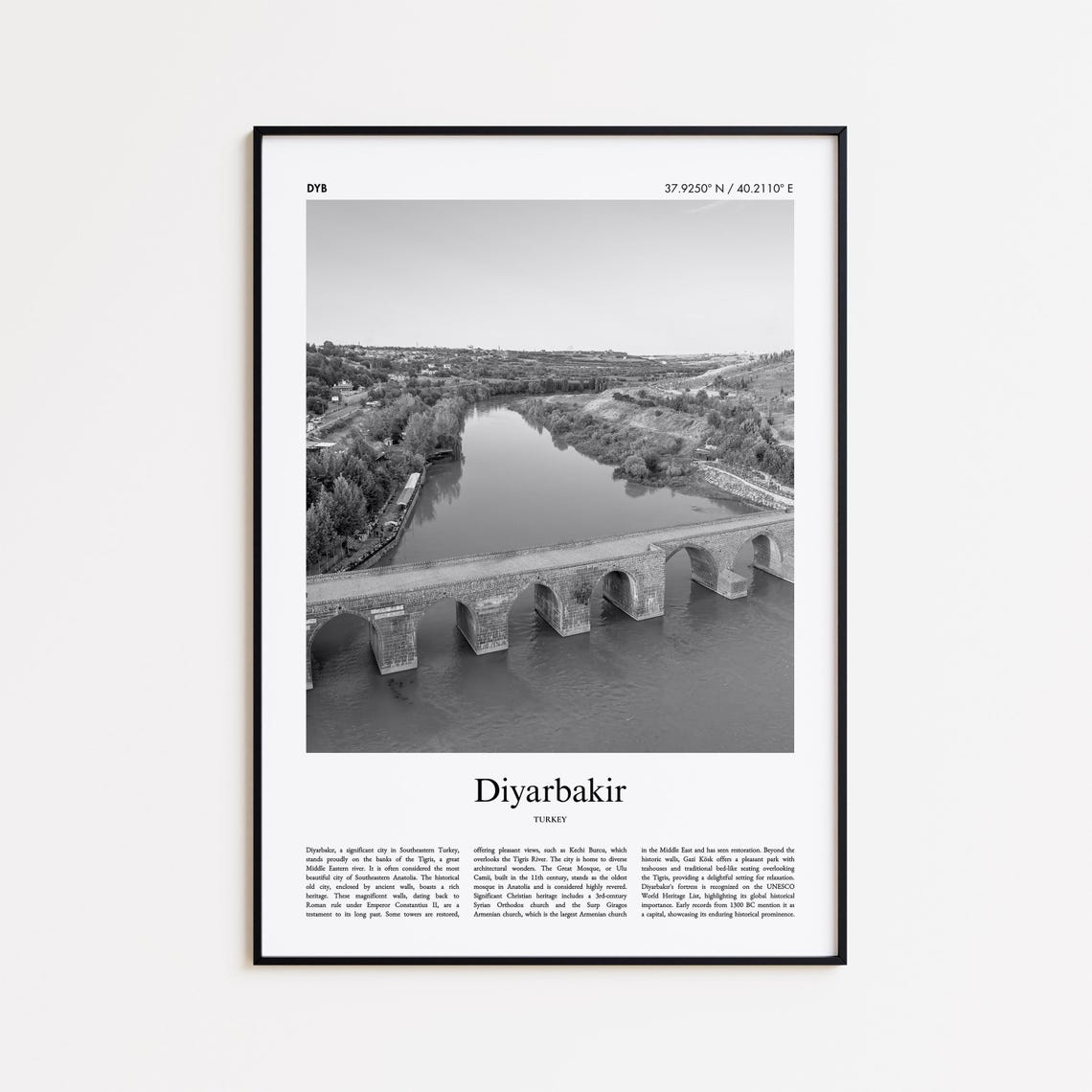 Diyarbakir Turkey Black And White Stone Bridge River Photo Poster
