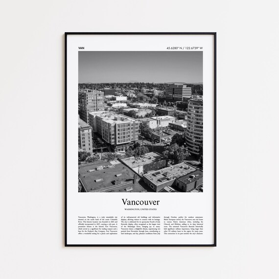 Vancouver Washington Black And White Photo Poster With Coordinates