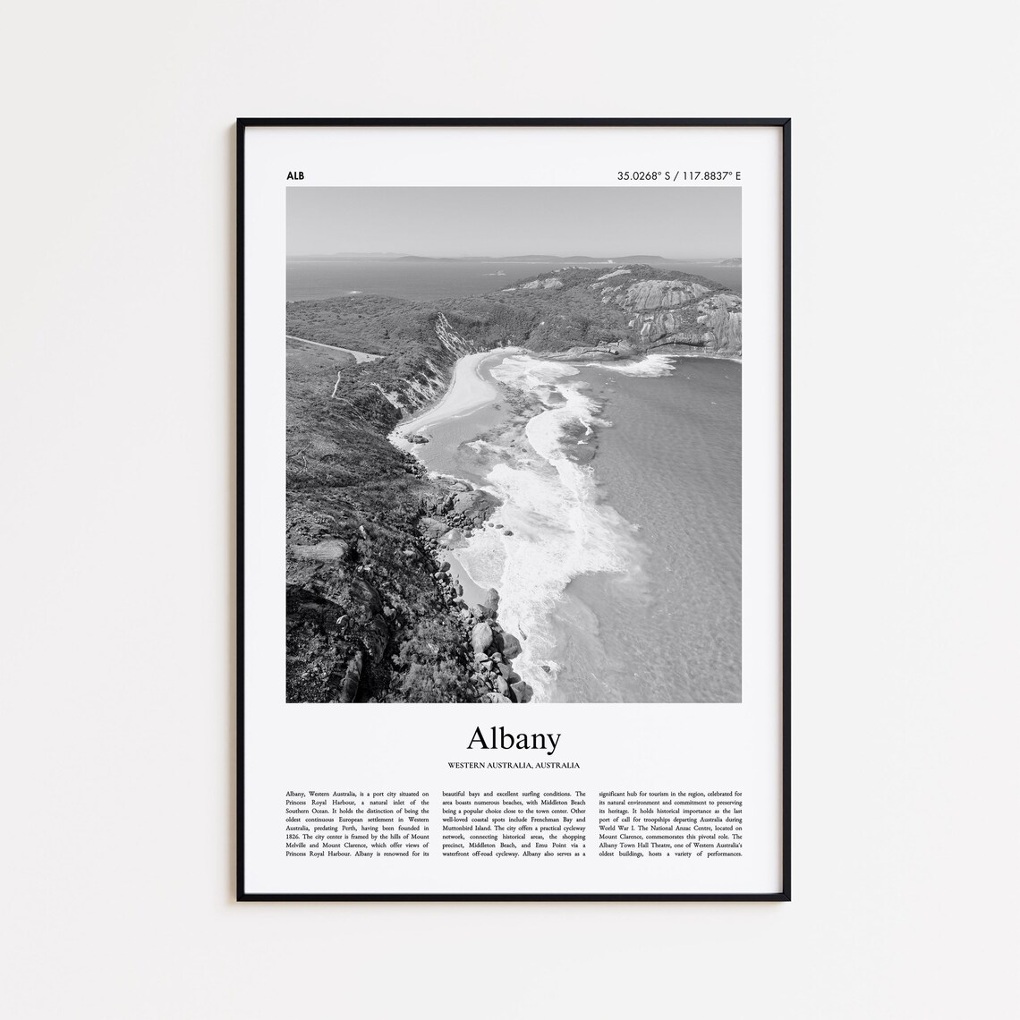 Albany Western Australia Coastal Headland Black And White Art Poster