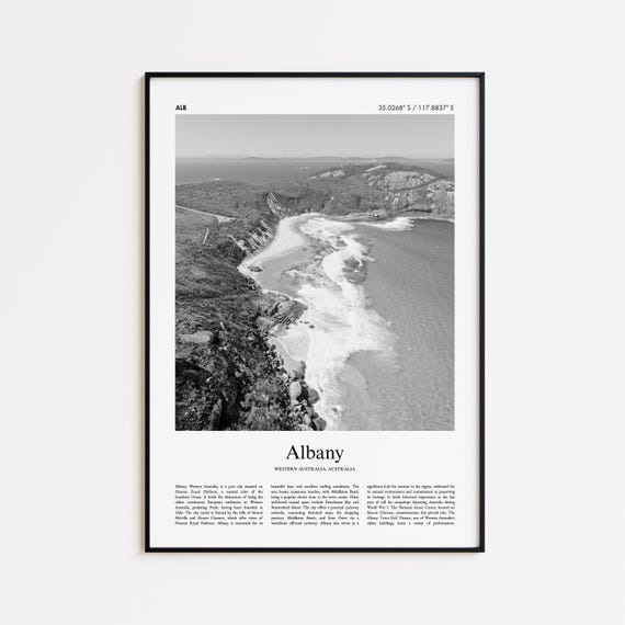 Albany Black And White Print Photo Poster Travel Gift Western Australia Wall Art Home Decor