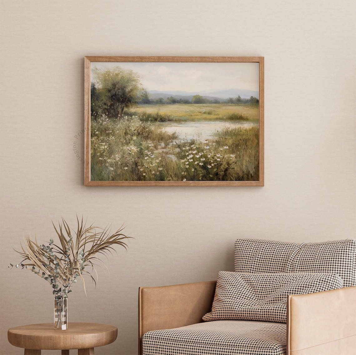 Wildflower Field Pond Landscape Vintage Spring Meadow Wall Art - Image 3