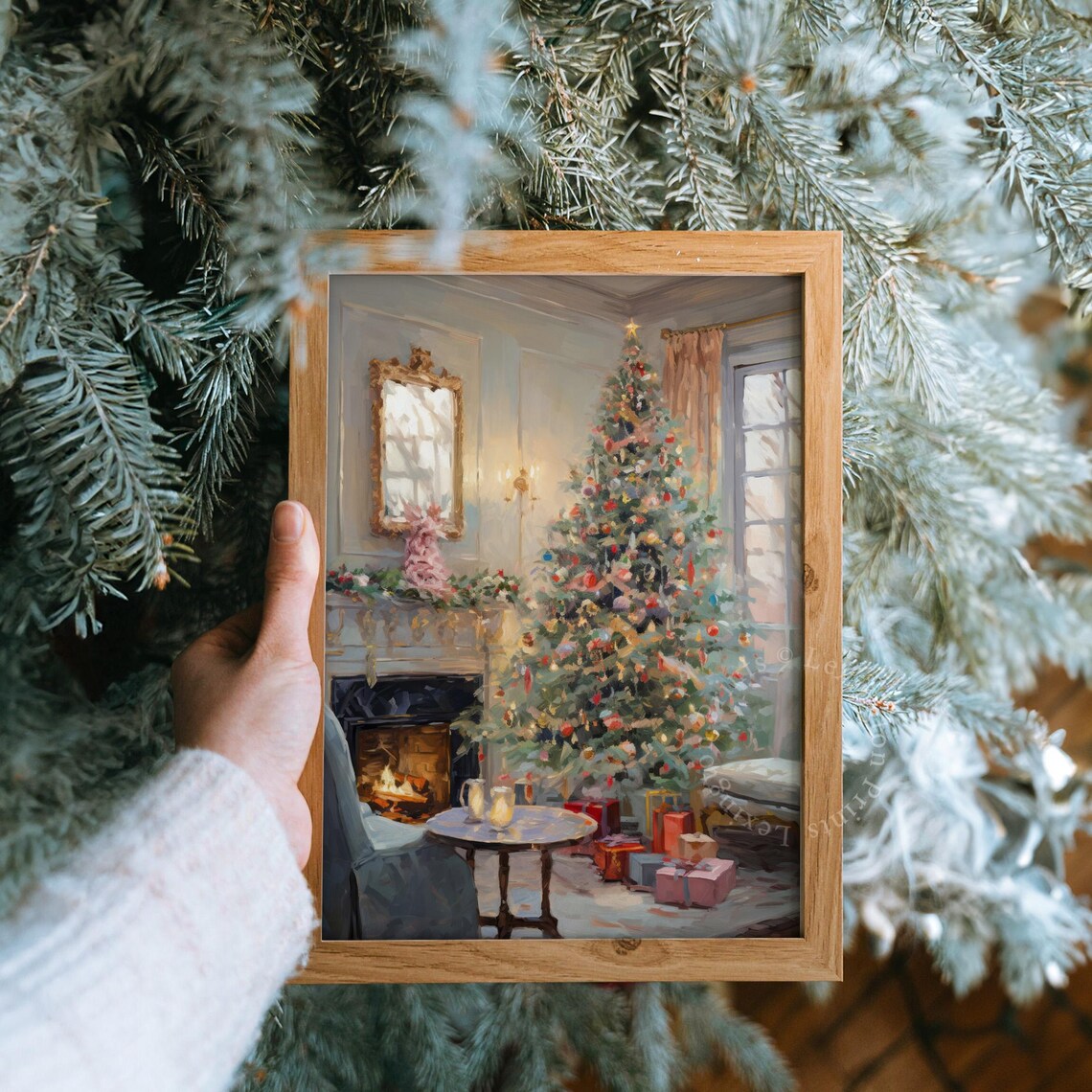 Cozy Christmas Tree by Fireplace with Gifts Holiday Living Room Poster - Image 8