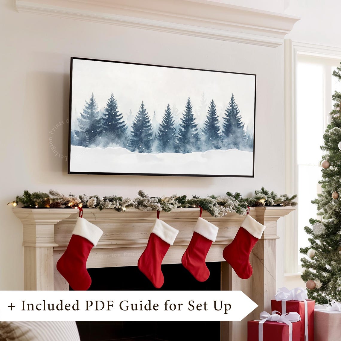 White Winter Forest with Frosted Pines Serene Frame TV Art Print - Image 4