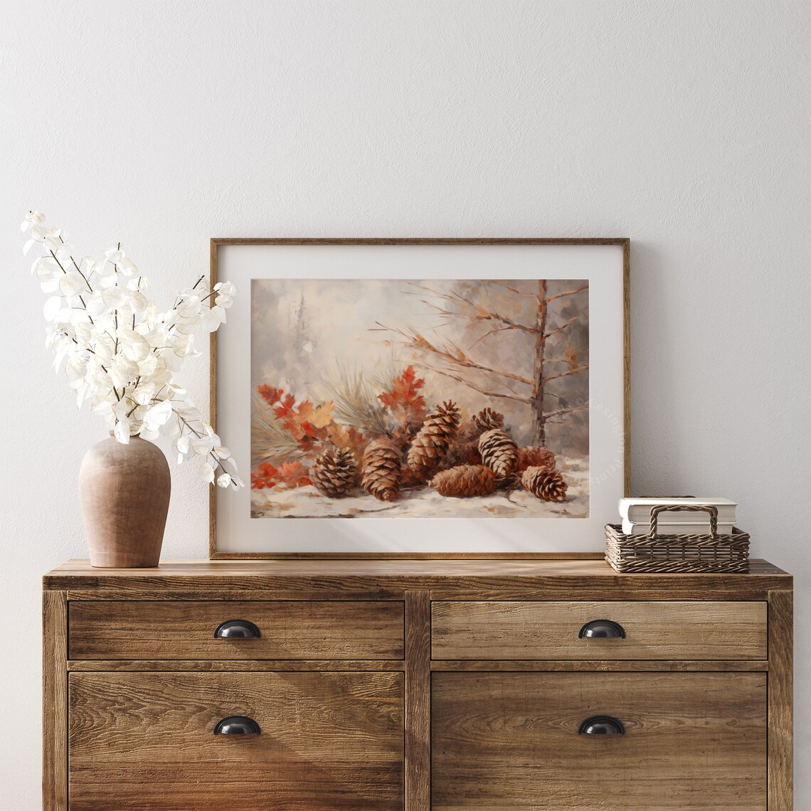 Pinecones and Autumn Leaves Woodland Still Life Oil Painting Poster - Image 6