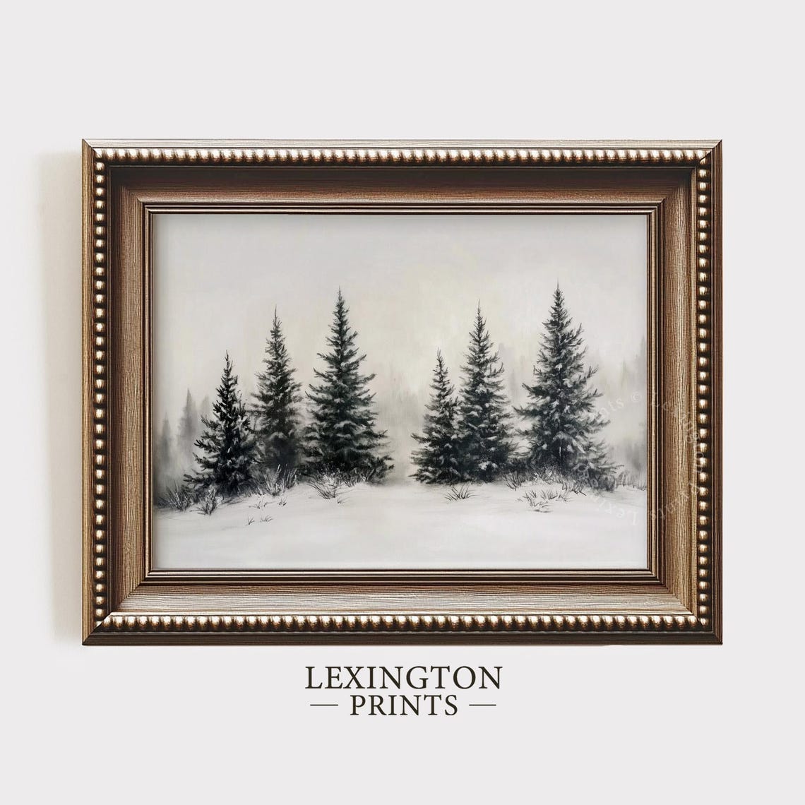 Dark Pine Trees in Falling Snow Neutral Minimalist Winter Poster - Image 4