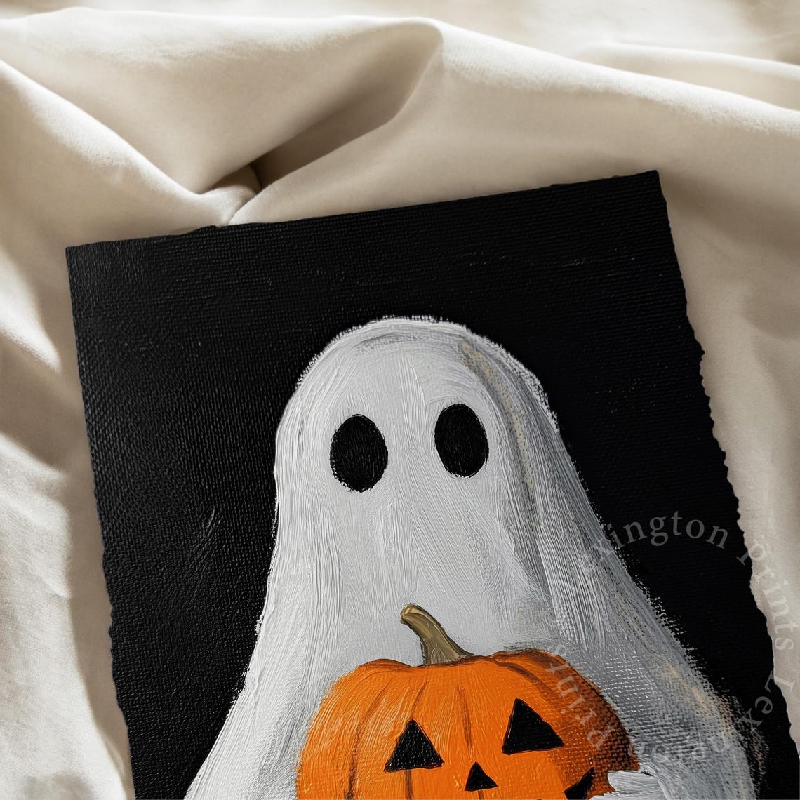 Cute Ghost Holding Jack O Lantern Pumpkin Halloween Vintage Wall Art - Image 7