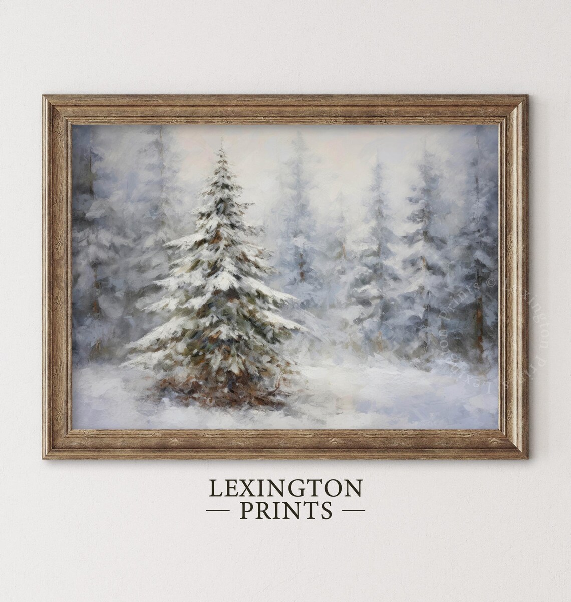 Snowy Pine Forest Winter Wonderland Oil Painting Christmas Print - Image 8