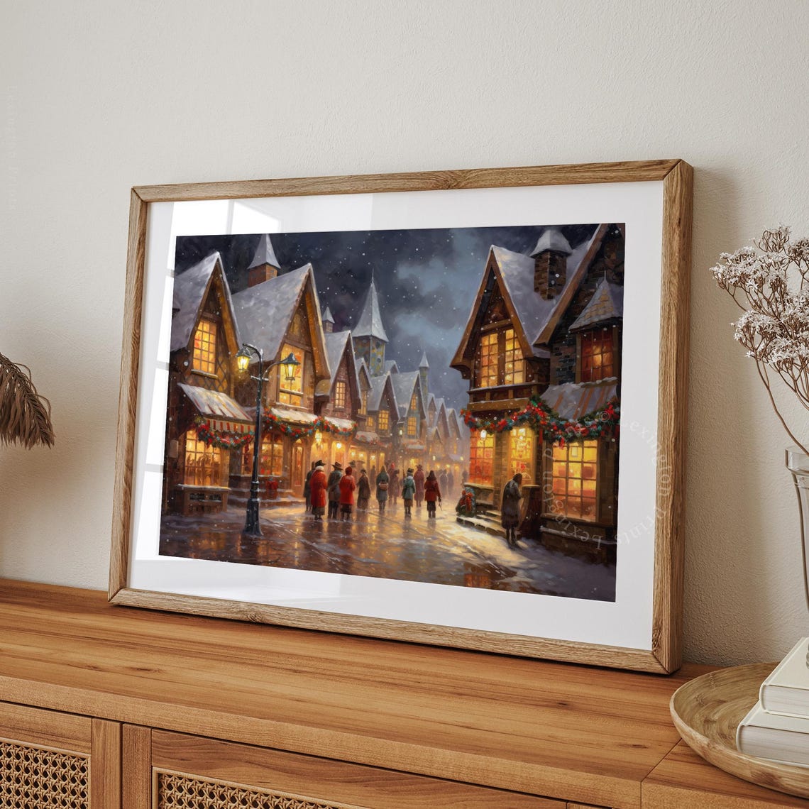 Vintage Christmas Wall Art Town City Art Landscape Painting Christmas Village Art Christmas Decor Winter Art Cottagecore Moody Wall Art 192 - Image 7
