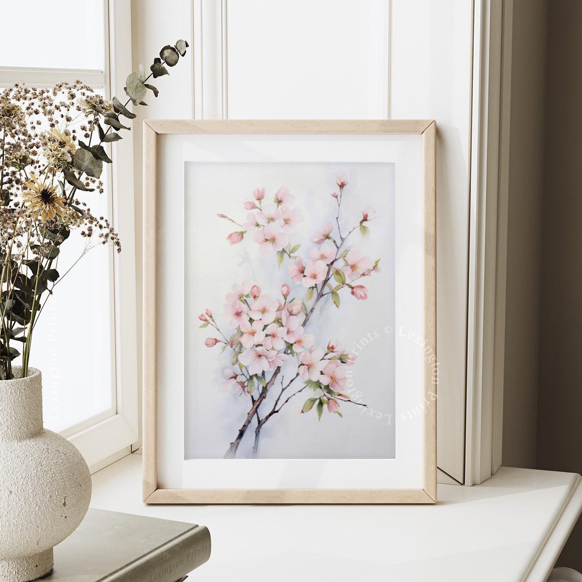 Pink Cherry Blossom Branches Delicate Spring Watercolor Wall Art - Image 3