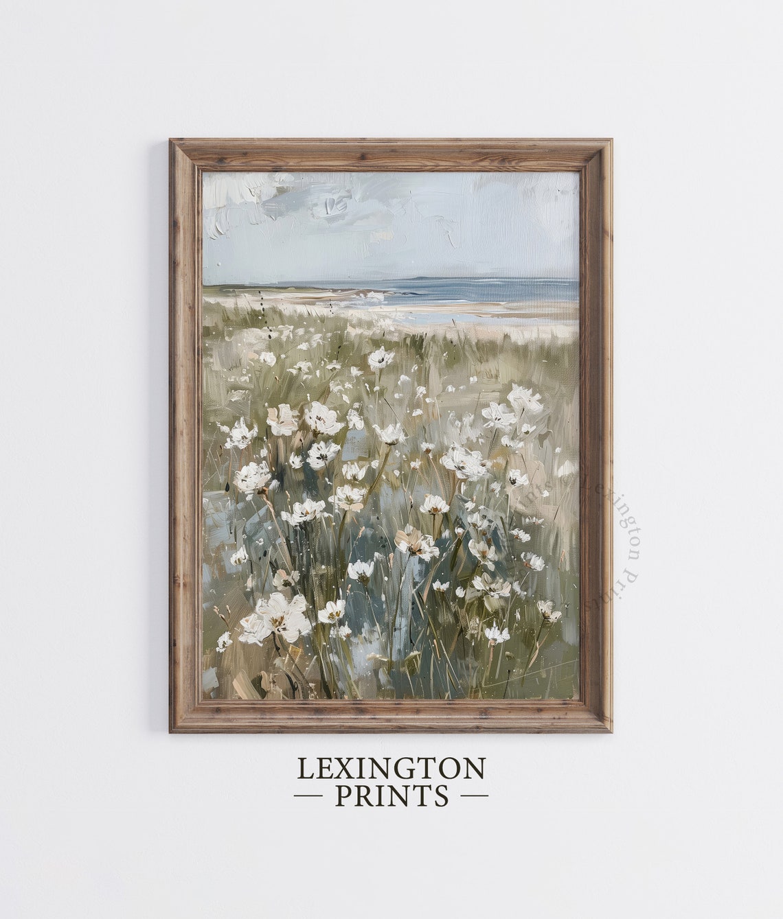 Coastal Wildflower Field with Ocean View Summer Vintage Wall Art - Image 5