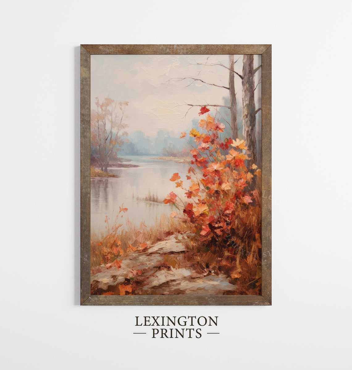 Autumn Lakeside with Red Orange Bushes Tranquil Fall Lake Poster - Image 8