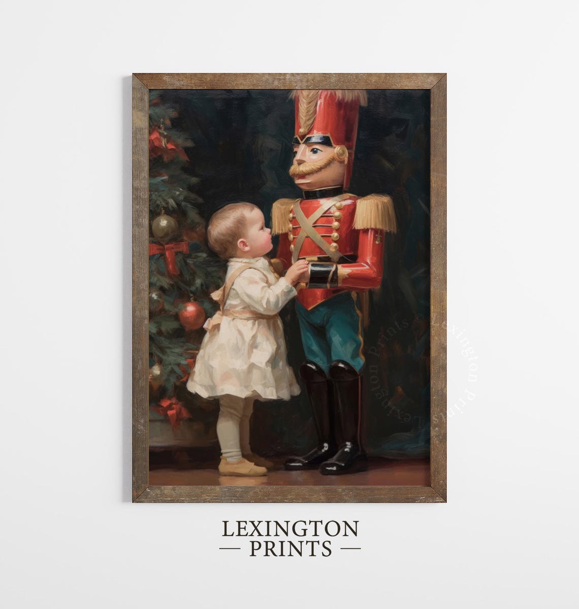 Toddler Girl with a Nutcracker Christmas Vintage Painting Poster - Image 4