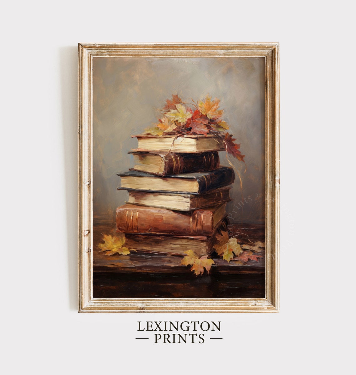Stack of Old Books with Autumn Maple Leaves Vintage Still Life Poster - Image 8