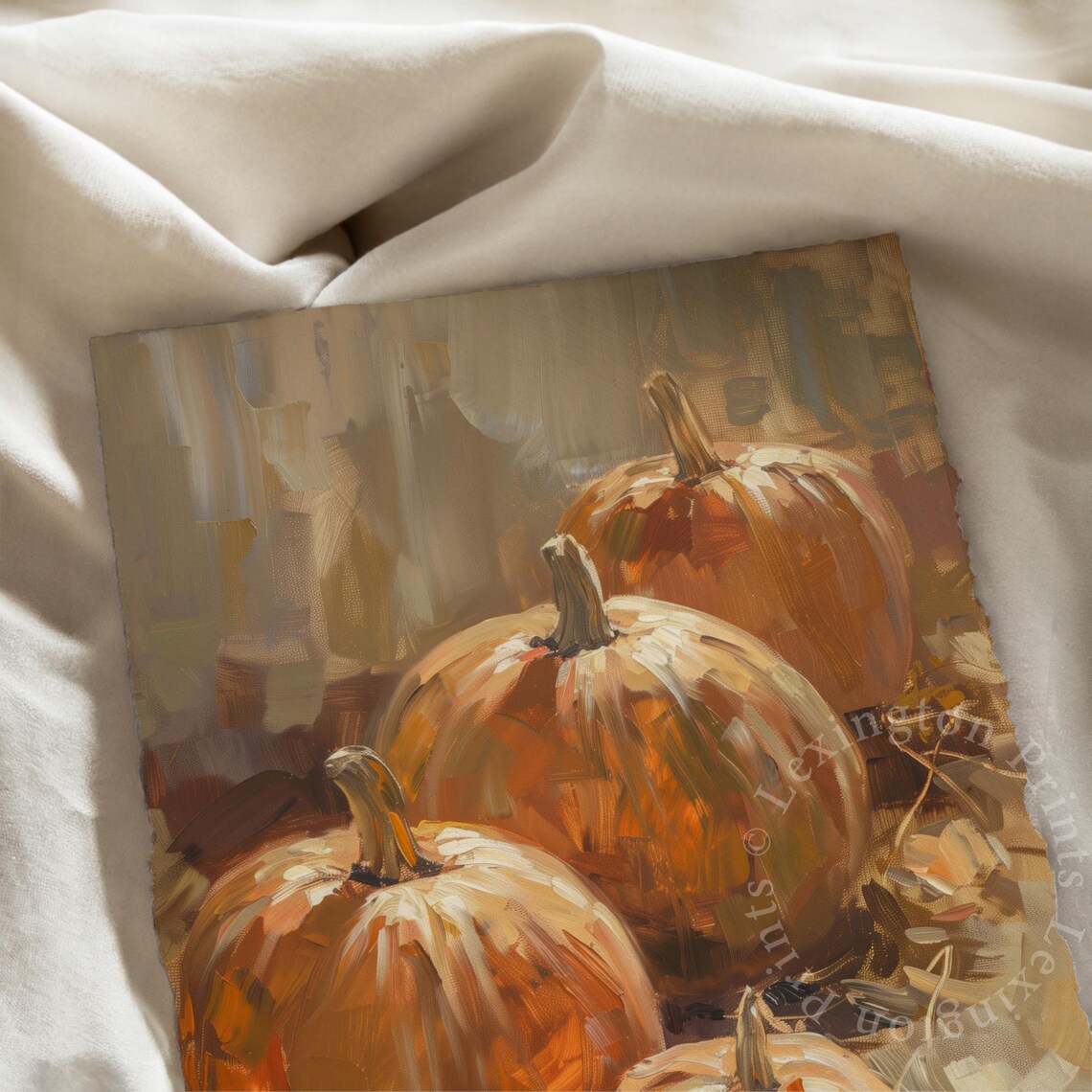 Orange Pumpkins Still Life Rustic Fall Harvest Oil Painting Poster - Image 6