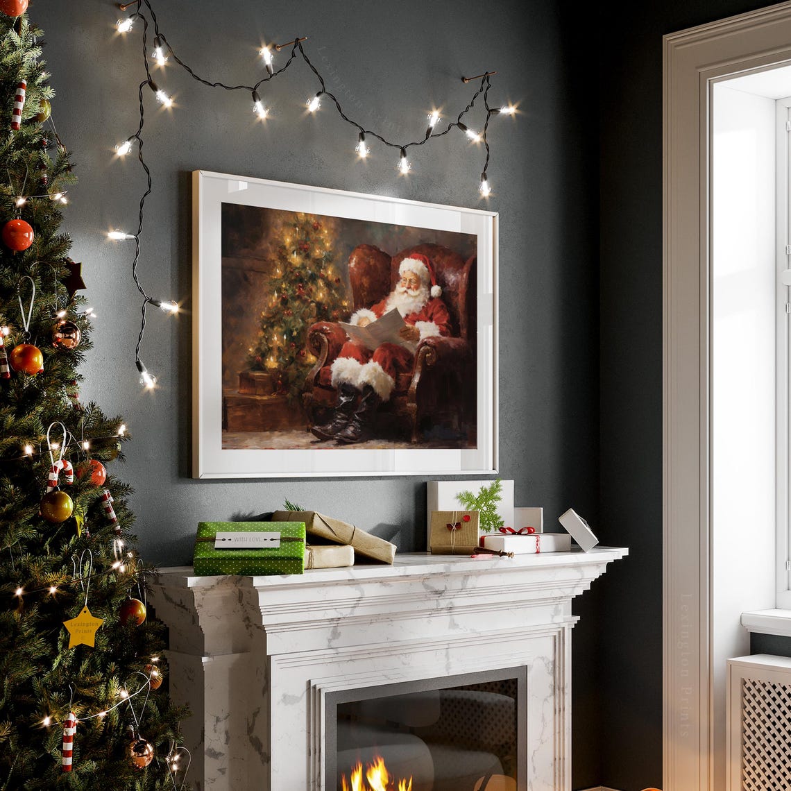 Santa Living Room Vintage Christmas Wall Art Christmas Santa Reading Painting Christmas Holiday Art Winter Print Santa Christmas Print 408 - Image 7