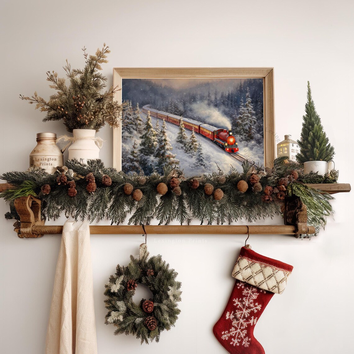 Christmas Train Snowy Forest Red Locomotive Vintage Holiday Poster - Image 6