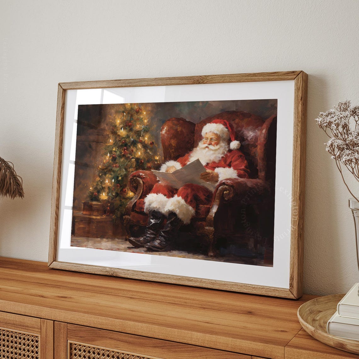 Santa Living Room Vintage Christmas Wall Art Christmas Santa Reading Painting Christmas Holiday Art Winter Print Santa Christmas Print 408 - Image 8