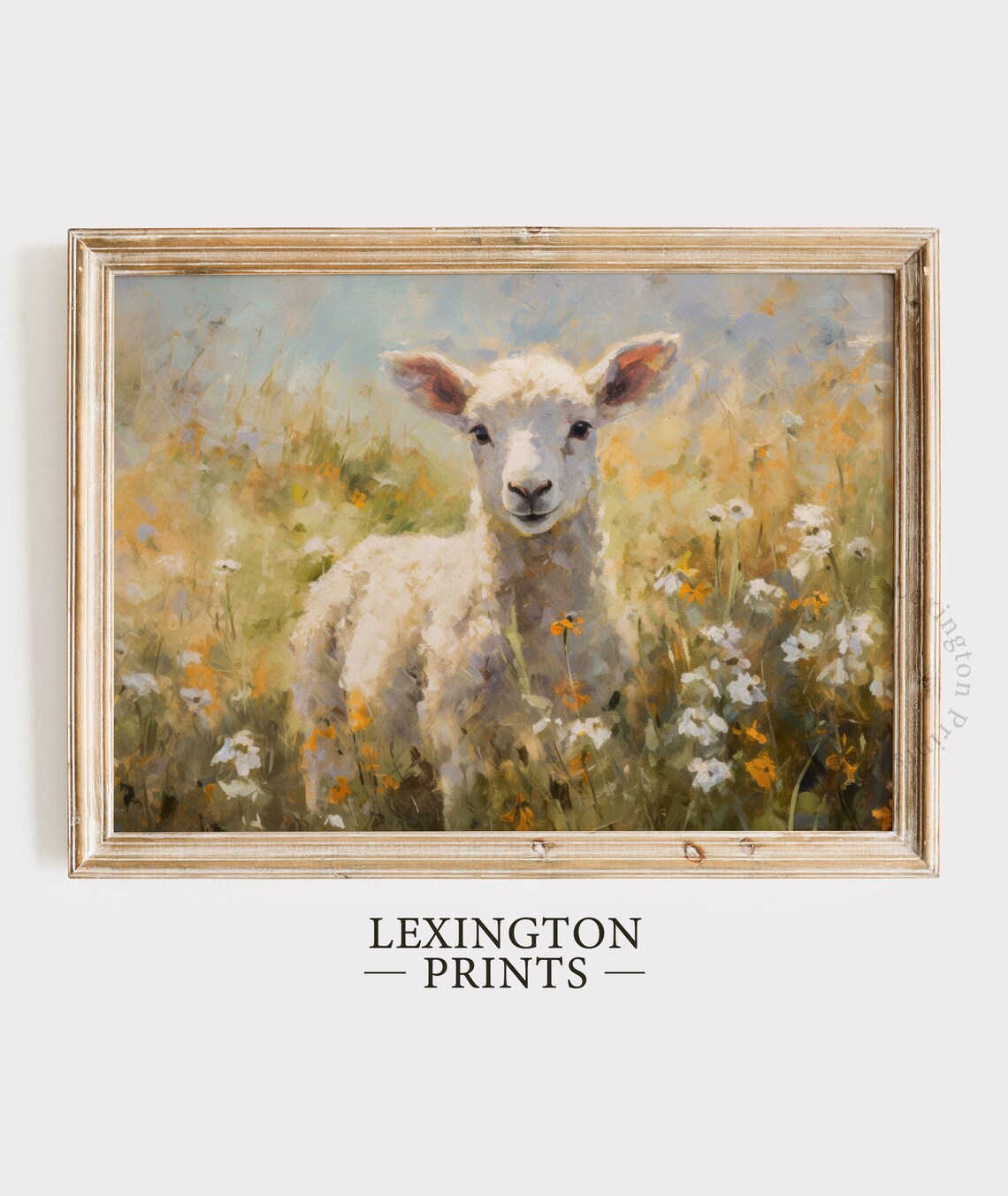 Sweet Lamb in Wildflower Meadow Soft Oil Painting Animal Wall Art