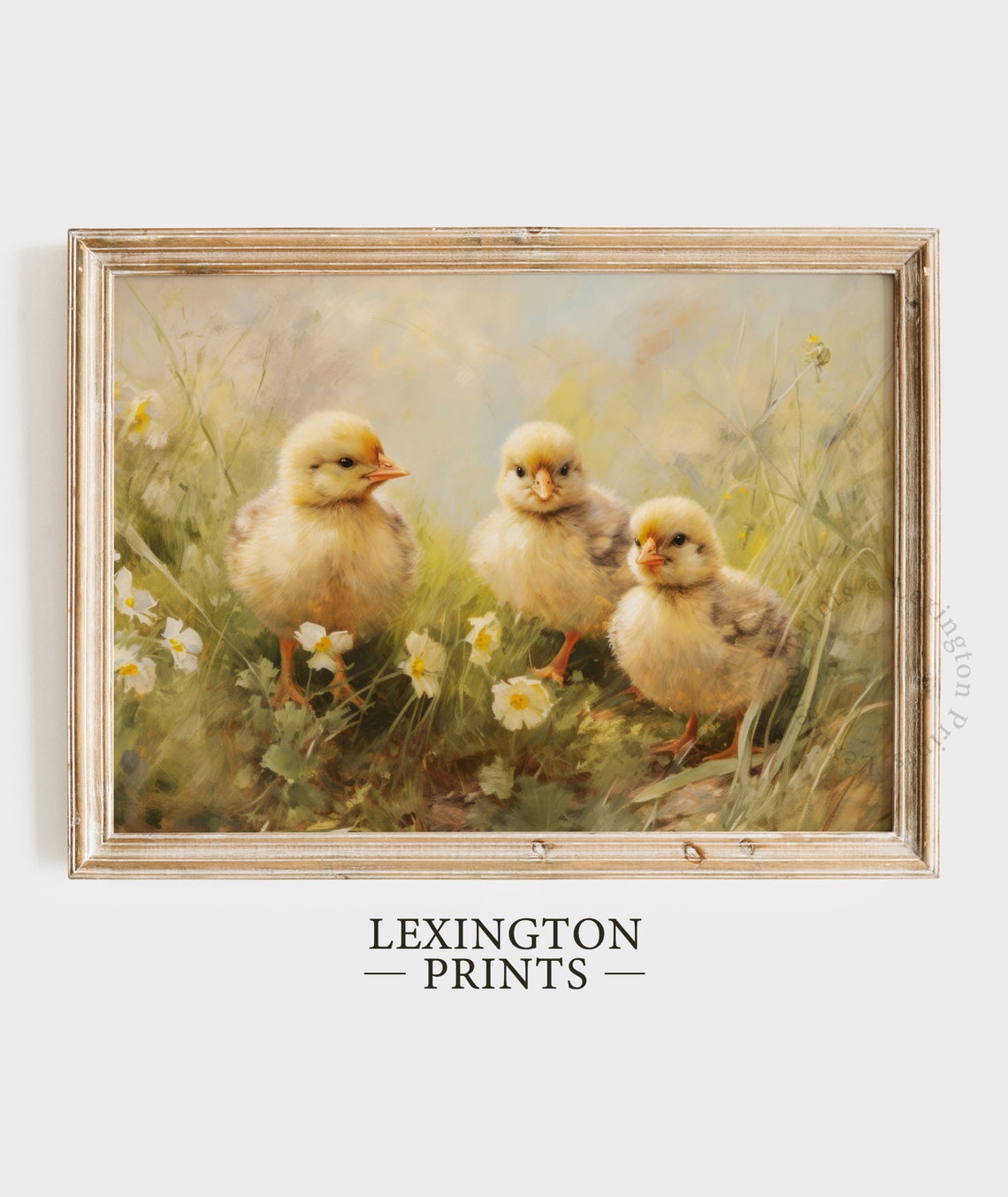 Three Baby Chicks in a Spring Meadow Vintage Painting Poster