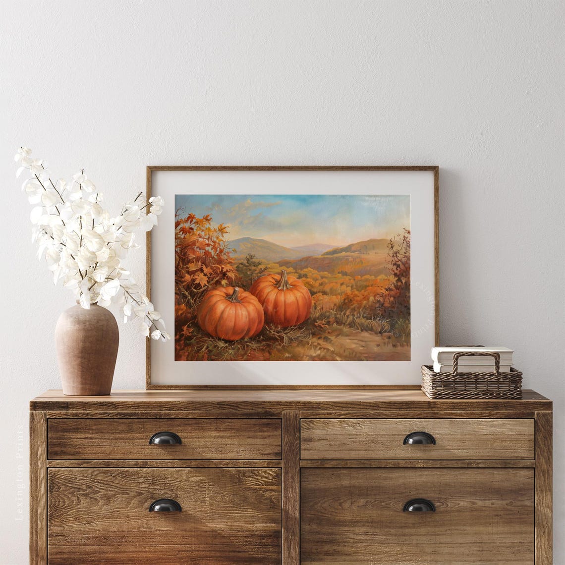 Autumn Pumpkin Patch Mountain Harvest Fall Landscape Art Poster - Image 4