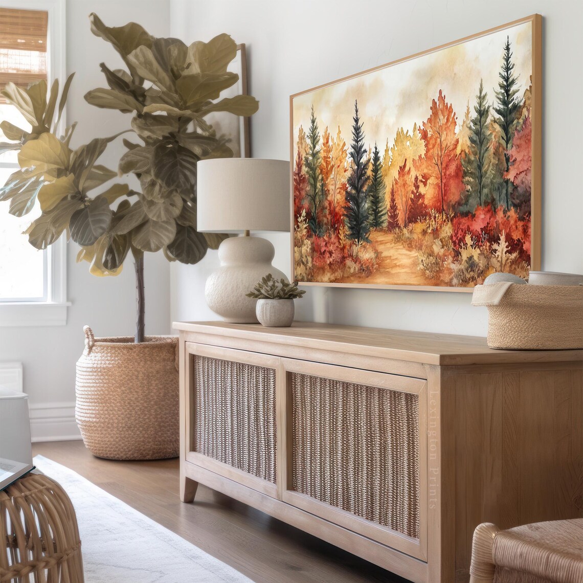 Moody Autumn Forest Path Watercolor Painting Fall Landscape Poster - Image 3