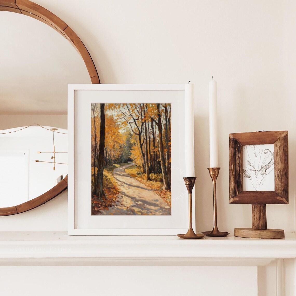 Sunlit Forest Path in Autumn Woods Vintage Oil Painting Poster - Image 3