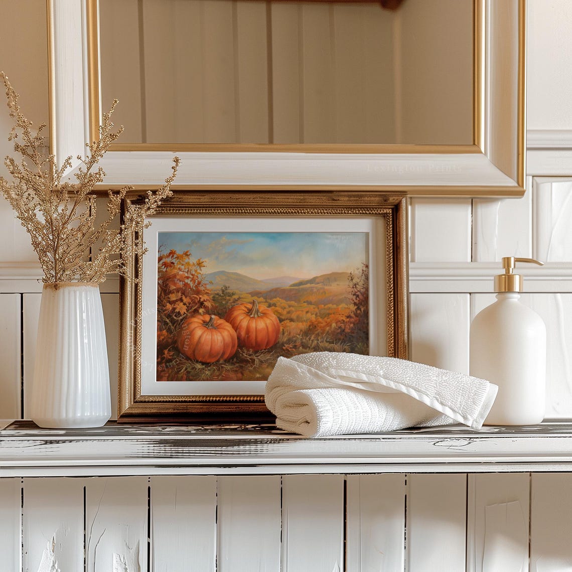 Autumn Pumpkin Patch Mountain Harvest Fall Landscape Art Poster - Image 5
